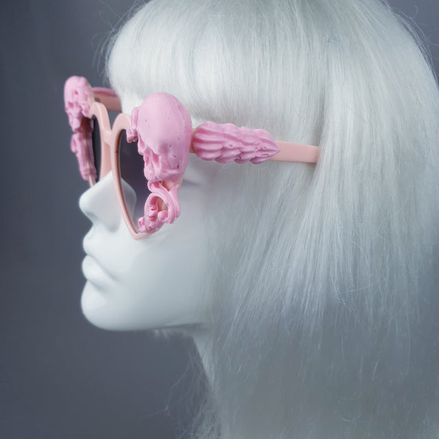 "Zusa" Pink Skull Filigree Heart Shaped Sunglasses