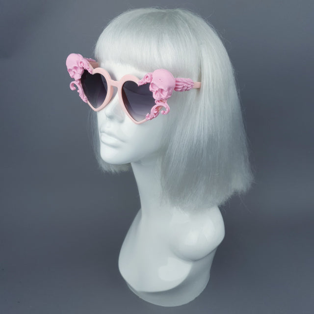 "Zusa" Pink Skull Filigree Heart Shaped Sunglasses