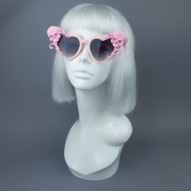 "Zusa" Pink Skull Filigree Heart Shaped Sunglasses