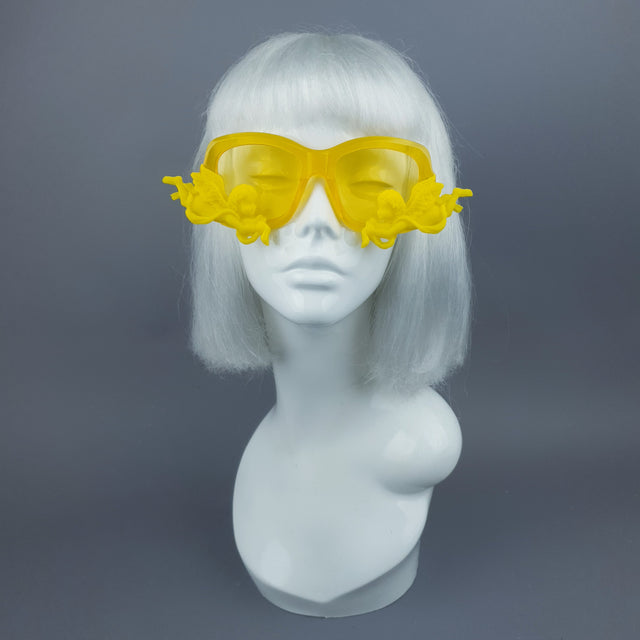 "Walking on Sunshine" Yellow Unisex Sunglasses with Cherubs