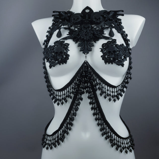 "Manon" Black Filigree 666 & Beading Jewellery Harness with Nipple Pasties
