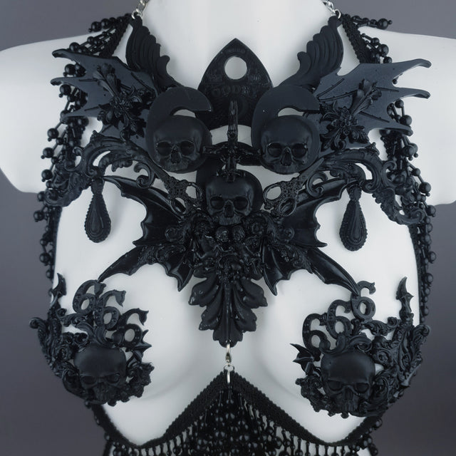 "Manon" Black Filigree 666 & Beading Jewellery Harness with Nipple Pasties