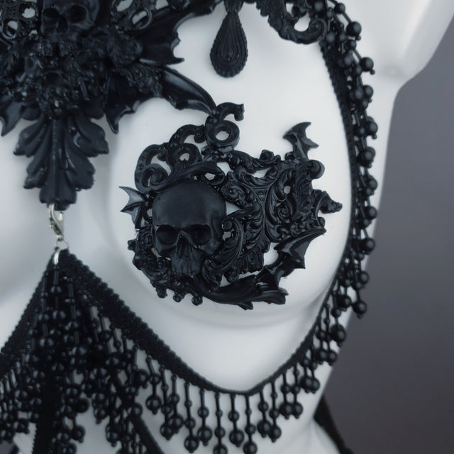 "Manon" Black Filigree 666 & Beading Jewellery Harness with Nipple Pasties