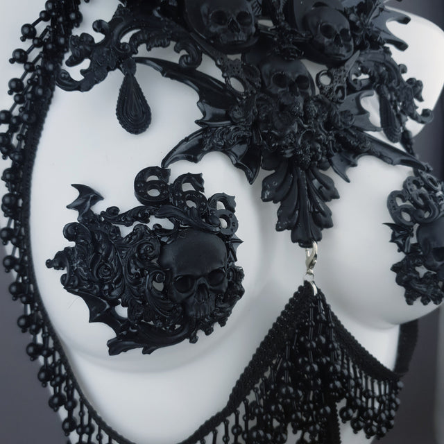 "Manon" Black Filigree 666 & Beading Jewellery Harness with Nipple Pasties