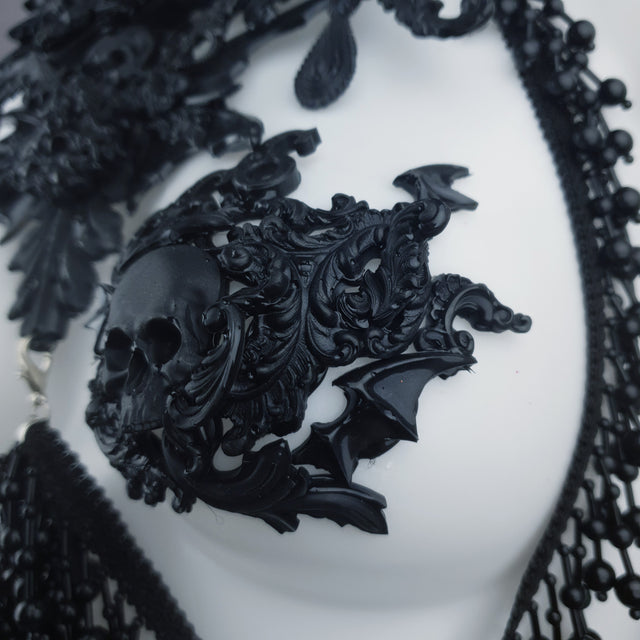 "Manon" Black Filigree 666 & Beading Jewellery Harness with Nipple Pasties