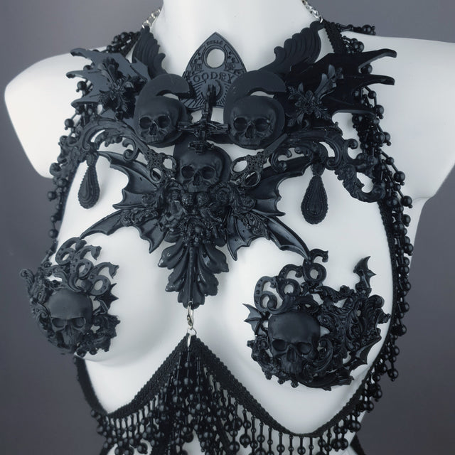 "Manon" Black Filigree 666 & Beading Jewellery Harness with Nipple Pasties