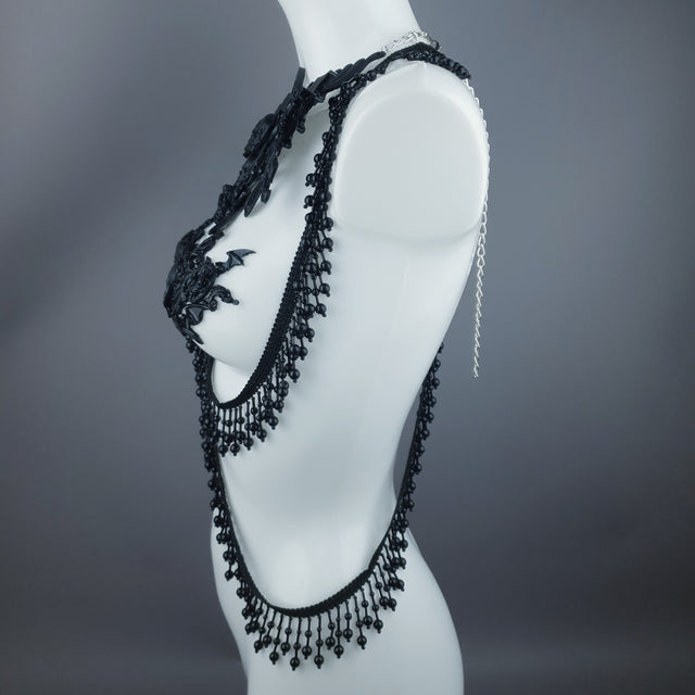 "Manon" Black Filigree 666 & Beading Jewellery Harness with Nipple Pasties
