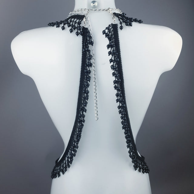 "Manon" Black Filigree 666 & Beading Jewellery Harness with Nipple Pasties
