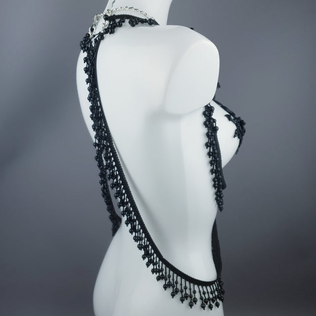 "Manon" Black Filigree 666 & Beading Jewellery Harness with Nipple Pasties