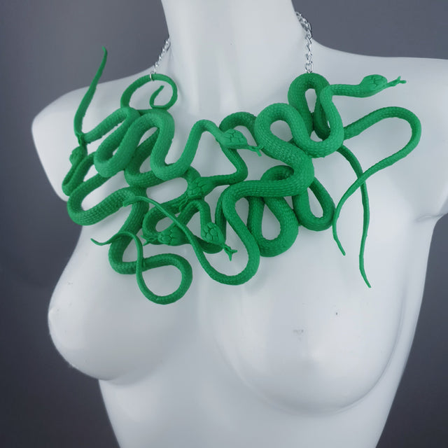"Pantherophis" Nest of Green Snakes Necklace