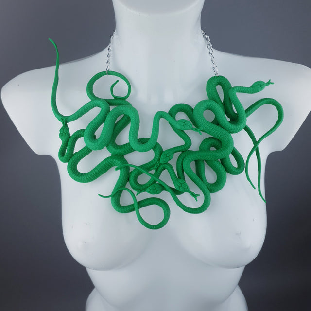 "Pantherophis" Nest of Green Snakes Necklace