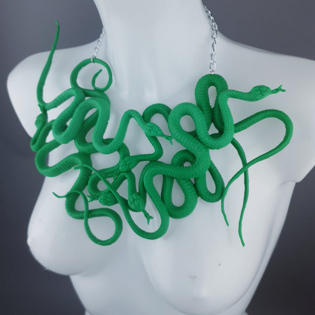 "Pantherophis" Nest of Green Snakes Necklace