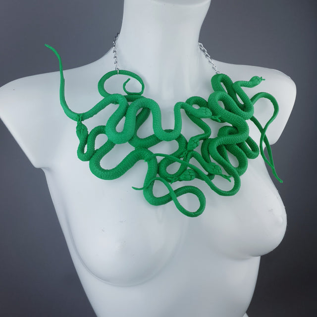 "Pantherophis" Nest of Green Snakes Necklace