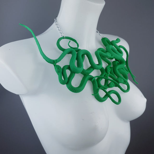 "Pantherophis" Nest of Green Snakes Necklace