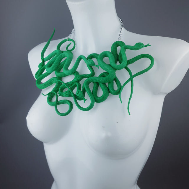 "Pantherophis" Nest of Green Snakes Necklace