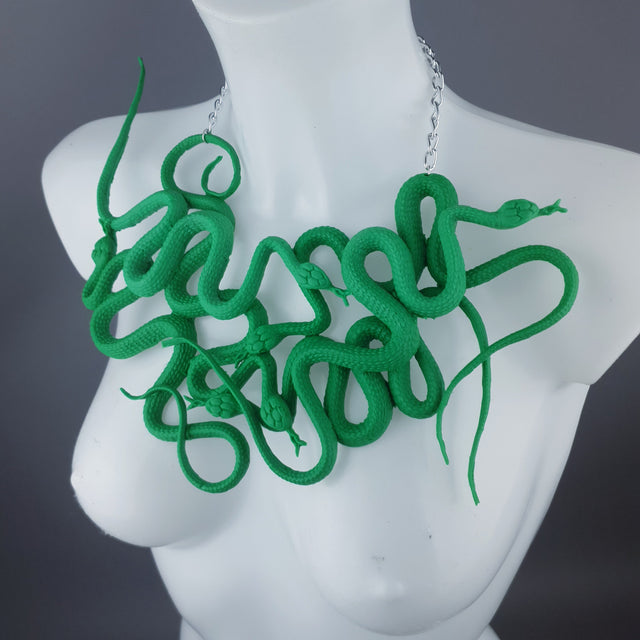 "Pantherophis" Nest of Green Snakes Necklace