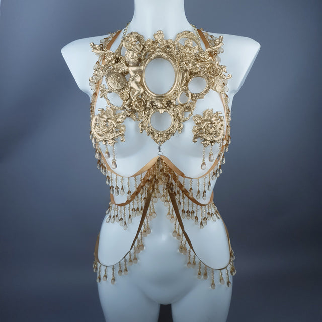 "Celeste" Gold Filigree & Beading Jewellery Harness with Nipple Pasties