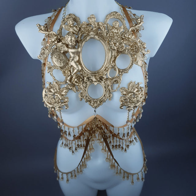 "Celeste" Gold Filigree & Beading Jewellery Harness with Nipple Pasties