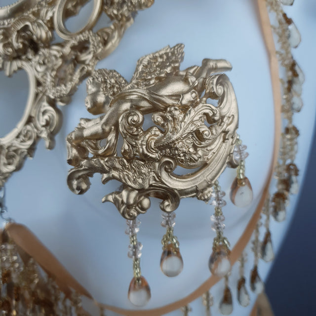 "Celeste" Gold Filigree & Beading Jewellery Harness with Nipple Pasties