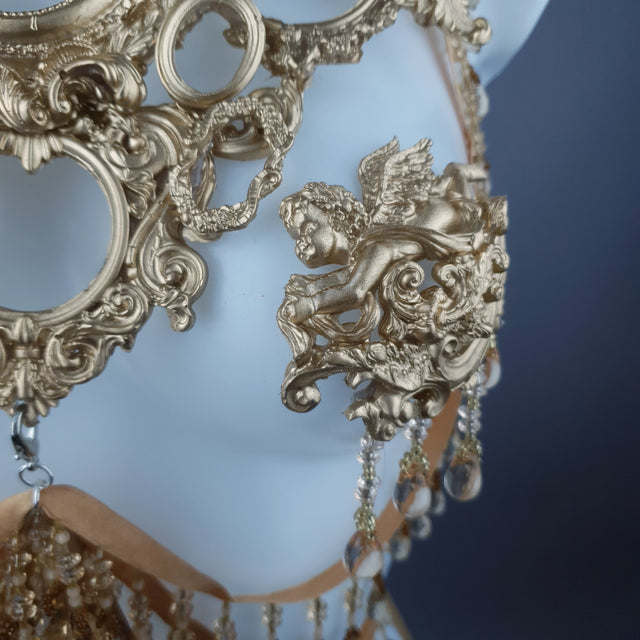 "Celeste" Gold Filigree & Beading Jewellery Harness with Nipple Pasties