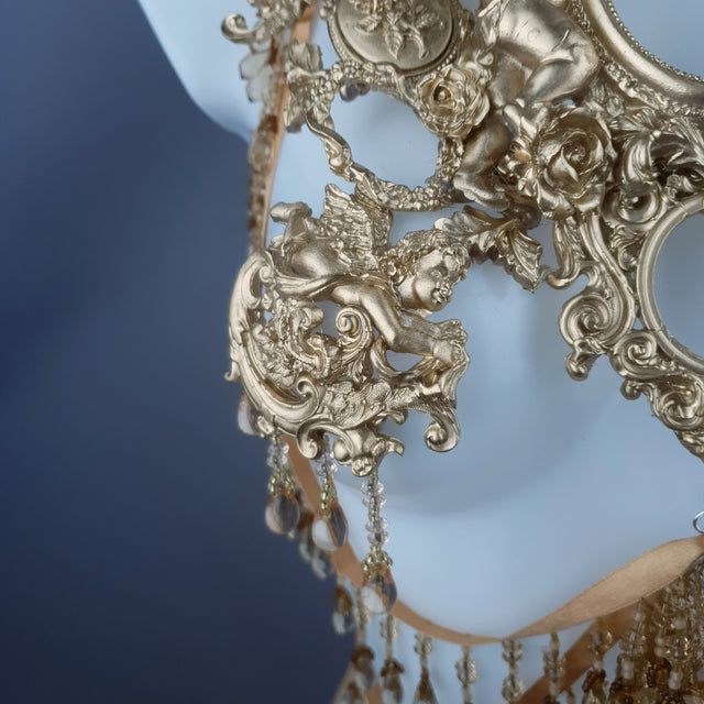 "Celeste" Gold Filigree & Beading Jewellery Harness with Nipple Pasties