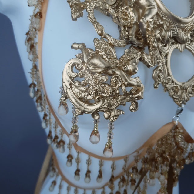 "Celeste" Gold Filigree & Beading Jewellery Harness with Nipple Pasties