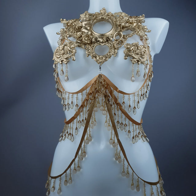 "Celeste" Gold Filigree & Beading Jewellery Harness with Nipple Pasties