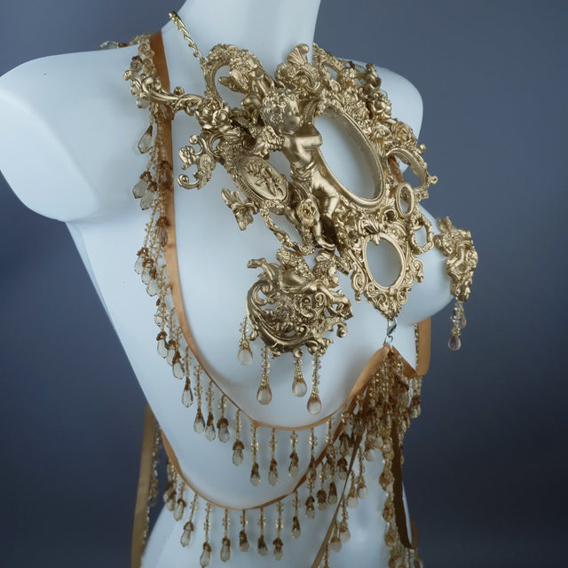 "Celeste" Gold Filigree & Beading Jewellery Harness with Nipple Pasties