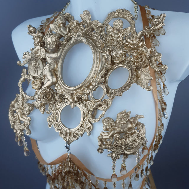"Celeste" Gold Filigree & Beading Jewellery Harness with Nipple Pasties
