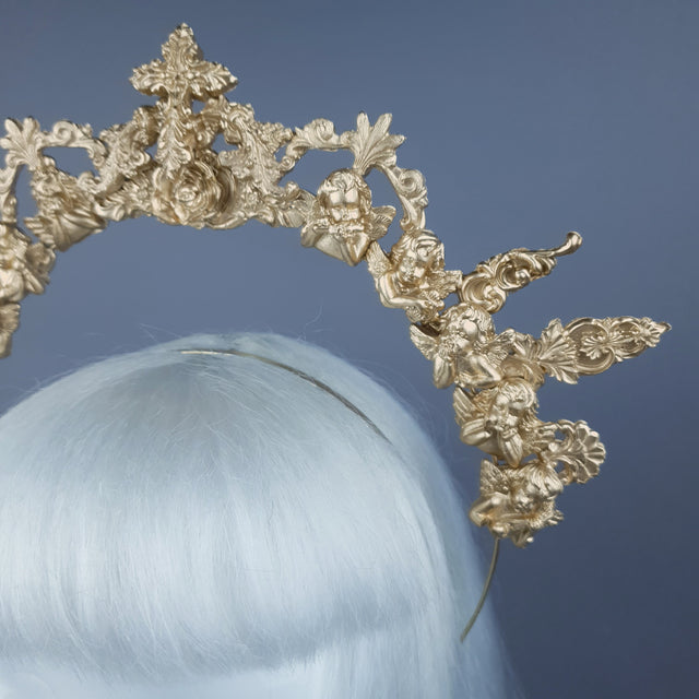 "Luz" Gold Cherub Filigree Halo