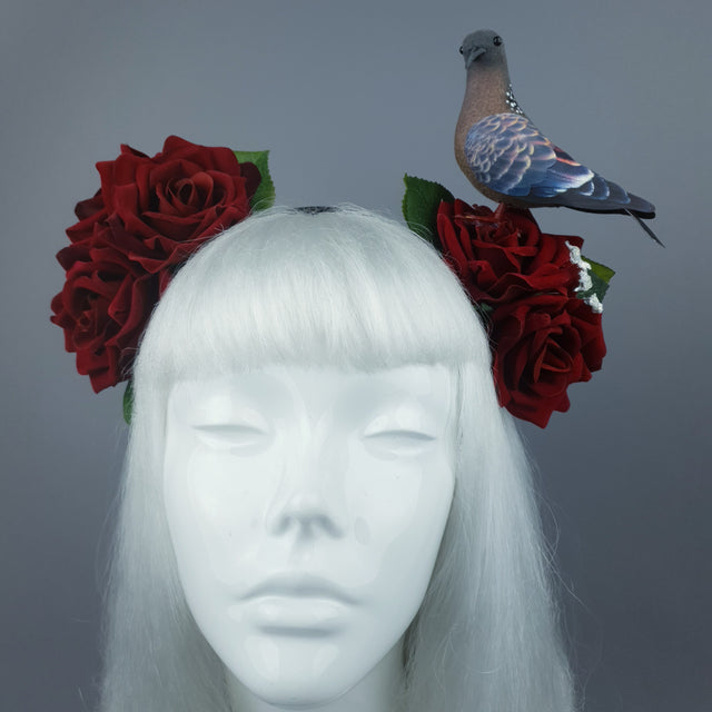"Dagnabbit!" Whimsical Pigeon Poop & Red Roses Headband