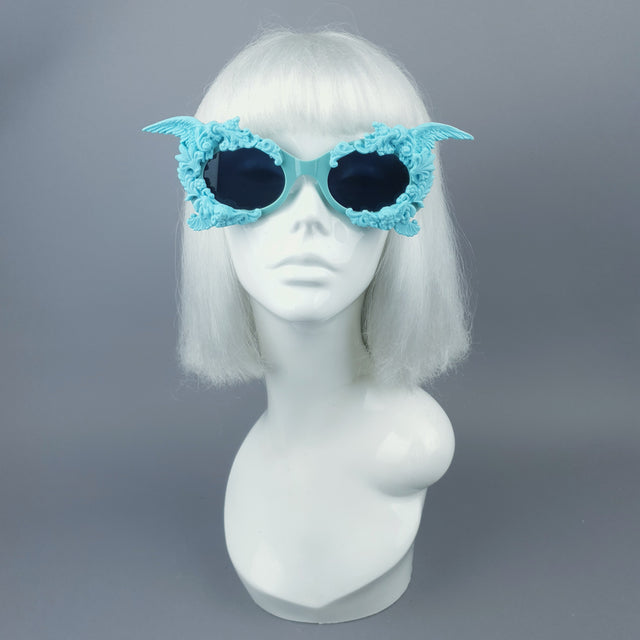"Alya" Pastel Blue & Black Filigree & Skull Sunglasses