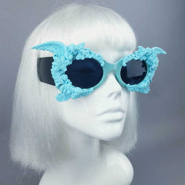 "Alya" Pastel Blue & Black Filigree & Skull Sunglasses