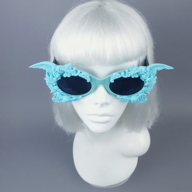 "Alya" Pastel Blue & Black Filigree & Skull Sunglasses