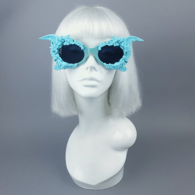 "Alya" Pastel Blue & Black Filigree & Skull Sunglasses