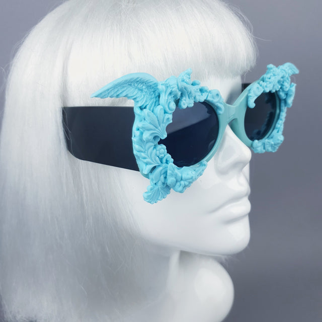 "Alya" Pastel Blue & Black Filigree & Skull Sunglasses