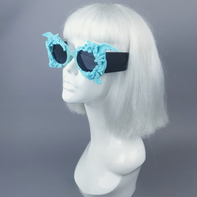 "Alya" Pastel Blue & Black Filigree & Skull Sunglasses