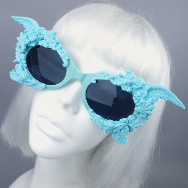 "Alya" Pastel Blue & Black Filigree & Skull Sunglasses