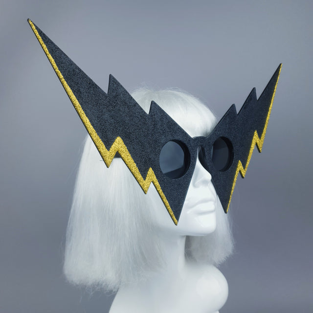 "Villain" Black & Gold Lightening Bolt Sunglasses