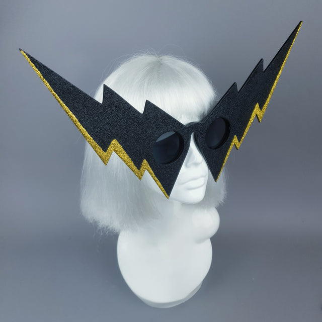 "Villain" Black & Gold Lightening Bolt Sunglasses