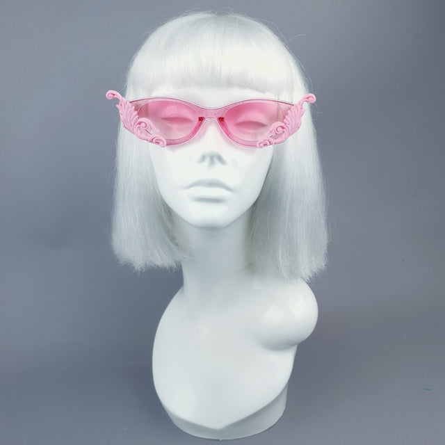"Jannah" Pink Glitter Catseye Sunglasses with Filigree