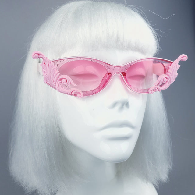 "Jannah" Pink Glitter Catseye Sunglasses with Filigree