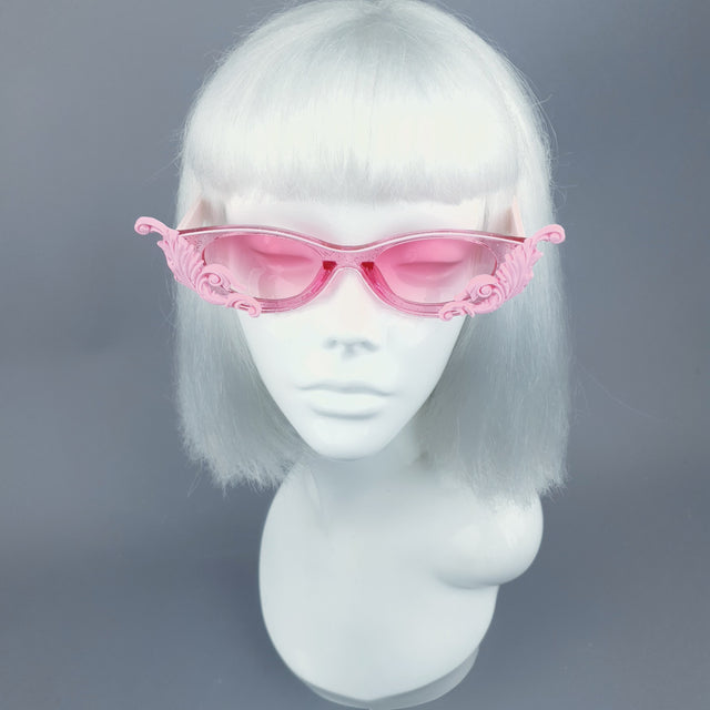 "Jannah" Pink Glitter Catseye Sunglasses with Filigree