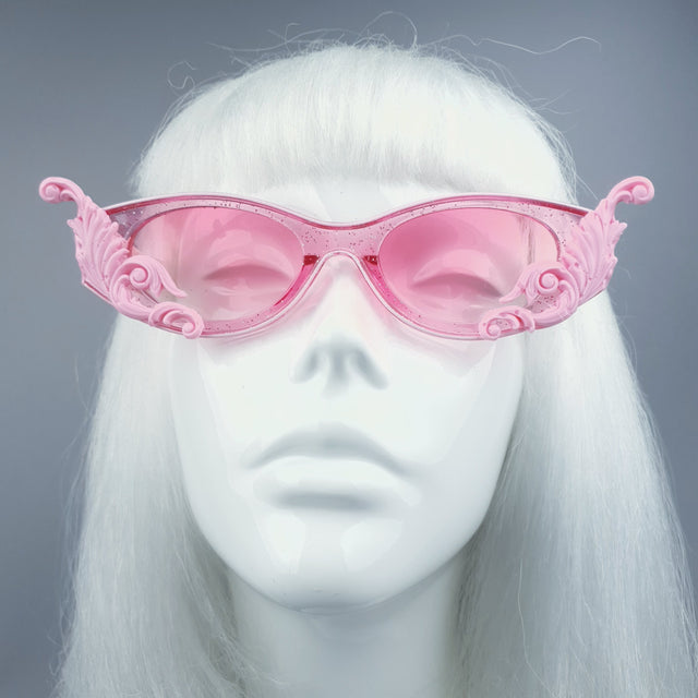 "Jannah" Pink Glitter Catseye Sunglasses with Filigree