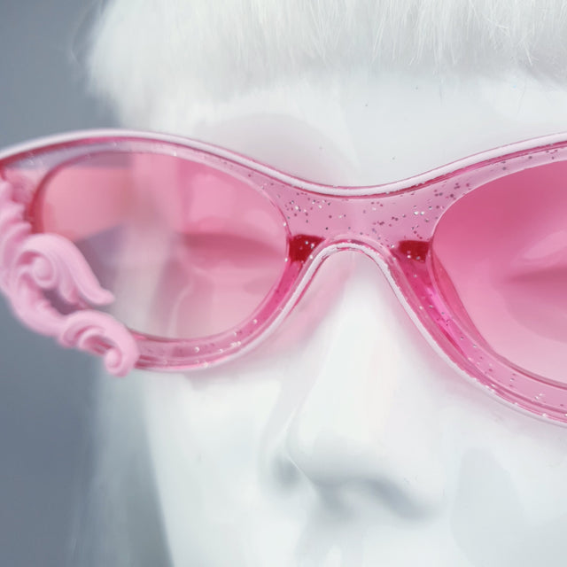 "Jannah" Pink Glitter Catseye Sunglasses with Filigree