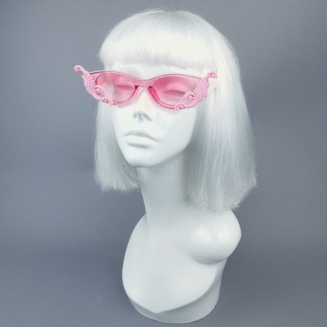 "Jannah" Pink Glitter Catseye Sunglasses with Filigree