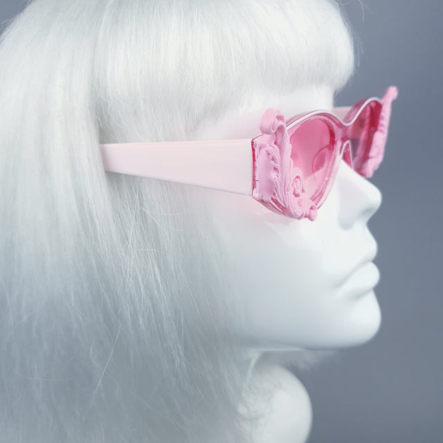 "Jannah" Pink Glitter Catseye Sunglasses with Filigree