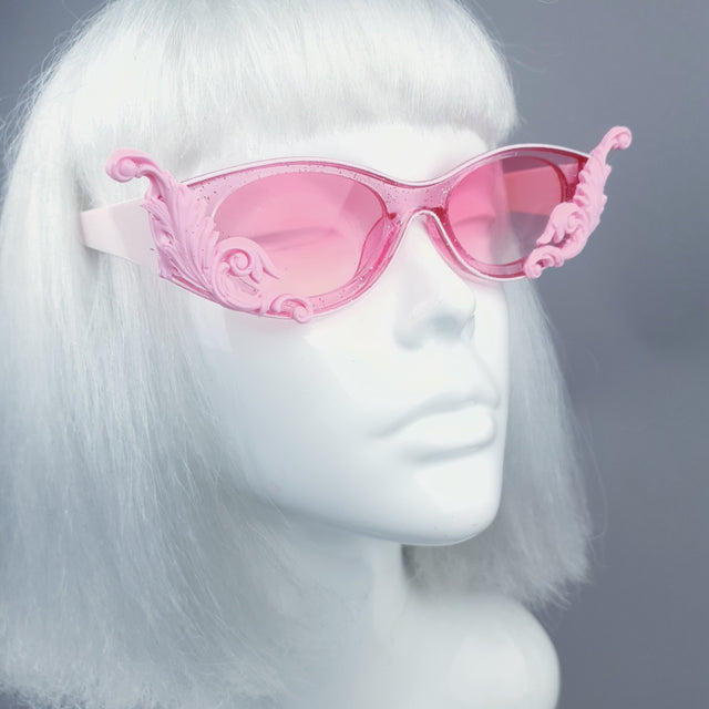 "Jannah" Pink Glitter Catseye Sunglasses with Filigree