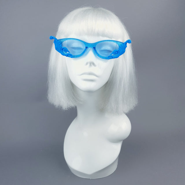 "Jannah" Blue Glitter Catseye Sunglasses with Filigree