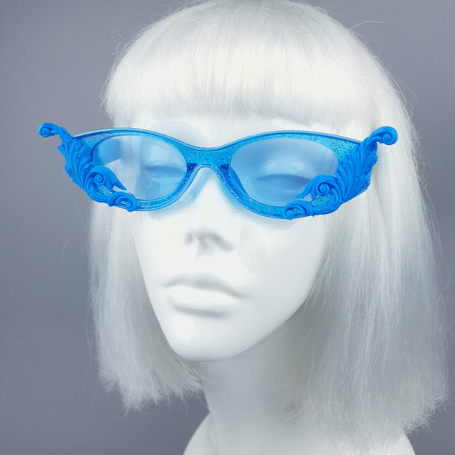 "Jannah" Blue Glitter Catseye Sunglasses with Filigree